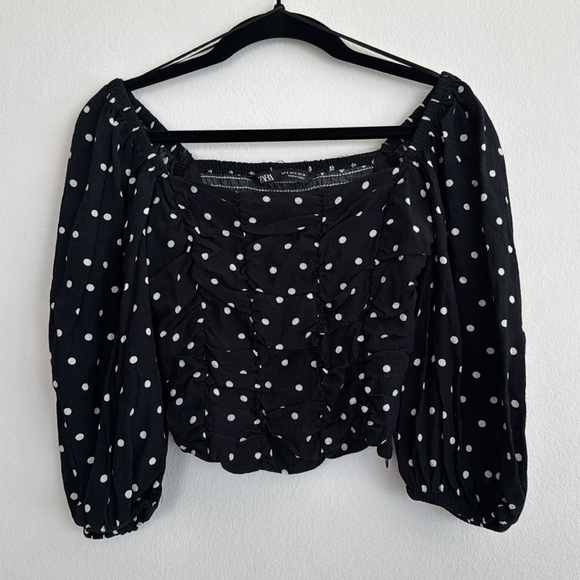 Zara Tops - ZARA balloon sleeve black and white polka dot corset crop top size Small